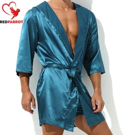 Satijnen Kimono Herenlingerie - Blauwe Kimono satijn - Heren nachtkleding - Erotisch - Glanzend - Badjas - Goede kwaliteit — thumbnail 2