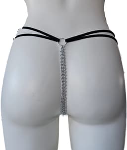 String Kruisloos - LATEX- Zwart - Open kruis met ketting Fetish erotische kleding dames — thumbnail 3
