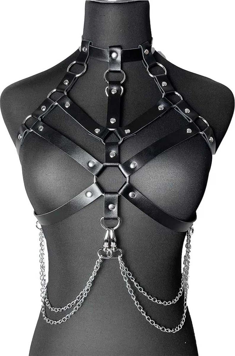 Leather Look Harnas met Ketting - Dames Lingerie - BDSM - Verstelbaar - Topje - Festival - Seks — afbeelding 1
