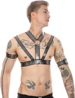 Sexy Heren Harnas met Zilveren Details – Borst - Bondage Lingerie - Mannen - One Size - Feest — thumbnail 6
