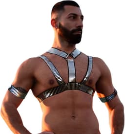 Sexy Heren Harnas met Zilveren Details – Borst - Bondage Lingerie - Mannen - One Size - Feest — thumbnail 1