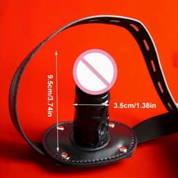 Fetisj PU Lederen bondage masker met gag penis - Mondknevel BDSM masker - Blinddoek - Gespen en riemen - Verstelbaar - One size — thumbnail 5