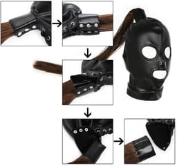 Masker & Harnas - Leder Look / PU Leer - Met Afneembare Staart - Zwart - BDSM / Roleplay / Cosplay / Rollenspel - Unisex - Sex Speeltjes Toys - Erotiek - Bondage Masker - OneSize — thumbnail 3