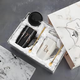 Koffiekopjes Set - Koppen voor stellen - Cadeau geven - Keramisch met gouden lijnen - Set van 2 — thumbnail 3