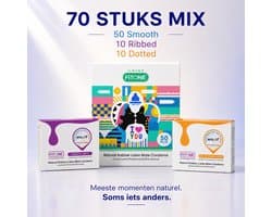 condooms mix-70 stuks- condooms normaal met glijmiddel 50 stuks+condooms ribbels 10 stuks +condooms noppen 10 stuks-condooms 52mm- condooms voordeelverpakking-FiTONE