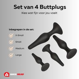 Quick Relief Silicon Plugs™ - Buttplugs - Fluweelzachte Siliconen Set van 4 Buttplugs - Anale Plug - Sex Toys - Buttplug - Mannen & Vrouwen - Siliconen - Zwart — thumbnail 5