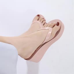 Sandalen Hoge Hak - Slippers Wedge - Zomerse Wandelingen - Anti-slip Zool - 7.5cm Hakhoogte - Roze — thumbnail 2