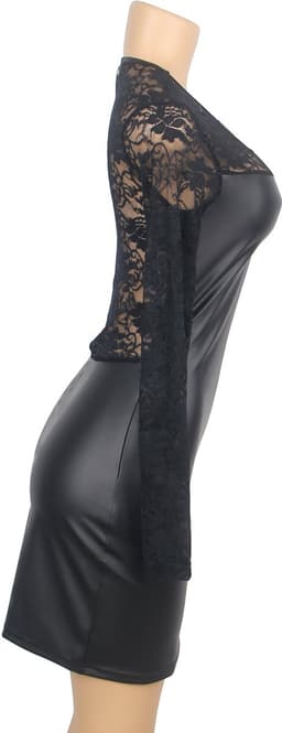 Zeloria PU Leren Jurk met Kant – Zwarte Sexy Bodycon Jurk met Lange Mouwen – Avondjurk / Party Dress Dames – S — thumbnail 13