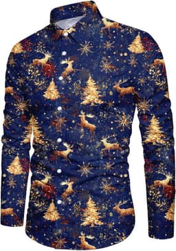 Heren Kerstshirt Lange Mouw met 3D Print Grappig Slim Fit — thumbnail 3