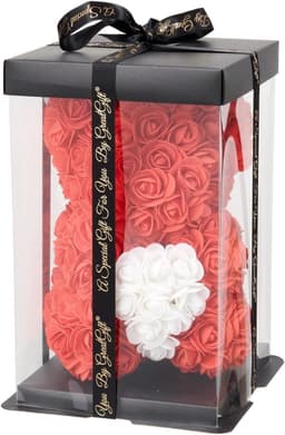 Rozen Beer - Bloemen Decoratie - Romantisch Cadeau - Handgemaakt Foam Design - 25 cm Hoog - Zwart — thumbnail 6