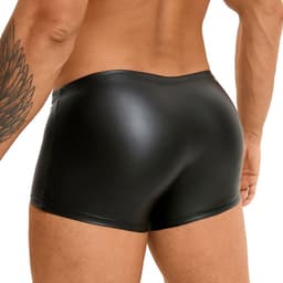 Sexy Heren Boxershort PU Leer met Drukknoopjes & Open Kruis – Uitdagend Zwart Wetlook Mannen Ondergoed — thumbnail 3