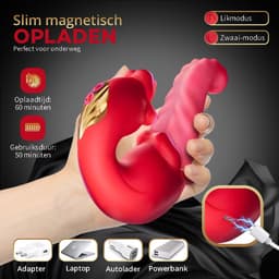 TipsToys® 4-in-1 Vibrator - Clitoris Zuiger en G Spot Stimulator - Likkende Ribbel Tong - 10 Standen Lik, Bef, Tril & Swing - Tepel, Vagina & Clit Teaser - Seksspeeltjes - Sex Toys voor Vrouwen - IPX6 - Rood — thumbnail 5