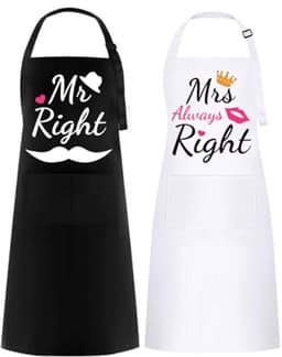 Gepersonaliseerd Mr & Mrs Schort - 2 Stuks Keukenschort voor Valentijnsdag, Bruiloft, Verloving en Verjaardag — thumbnail 1
