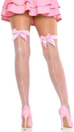 Leg Avenue - Fishnet with Satin Bow Backseam Thigh high kousen - Roze — thumbnail 1