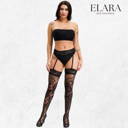 Elara Mirella – Sexy Jarretel Gordel met Kousen – 2-Delige Lingerieset – Verleidelijke Netkousen met Kant – S t/m XL – Dames Lingerie — thumbnail 8