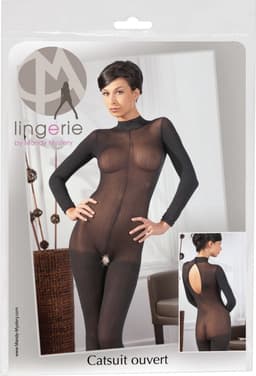Mandy Mystery Lingerie –  Catsuit met Open Rug en Kruis met Kant Afgewerkt Kraag – Maat XL/2XL - Zwart — thumbnail 3