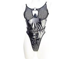 BamBella ® Bodysuit - S/M - Datex (Mix Latex en stof) wetlook Erotische jumpsuit pak - Catsuit BDSM - Glanzend
