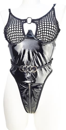 BamBella ® Bodysuit - S/M - Datex (Mix Latex en stof) wetlook Erotische jumpsuit pak - Catsuit BDSM - Glanzend — thumbnail 1