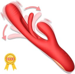 3 in 1 Rabbit Finger Patting Vibrator - Clitoris en G-Spot Stimulatie - Intense/Stotende 21 Standen - Siliconen Sex Toy voor Vrouwen - Dildo - 24cm x 3.8cm - Rood — thumbnail 1