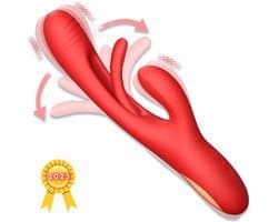 3 in 1 Rabbit Finger Patting Vibrator - Clitoris en G-Spot Stimulatie - Intense/Stotende 21 Standen - Siliconen Sex Toy voor Vrouwen - Dildo - 24cm x 3.8cm - Rood