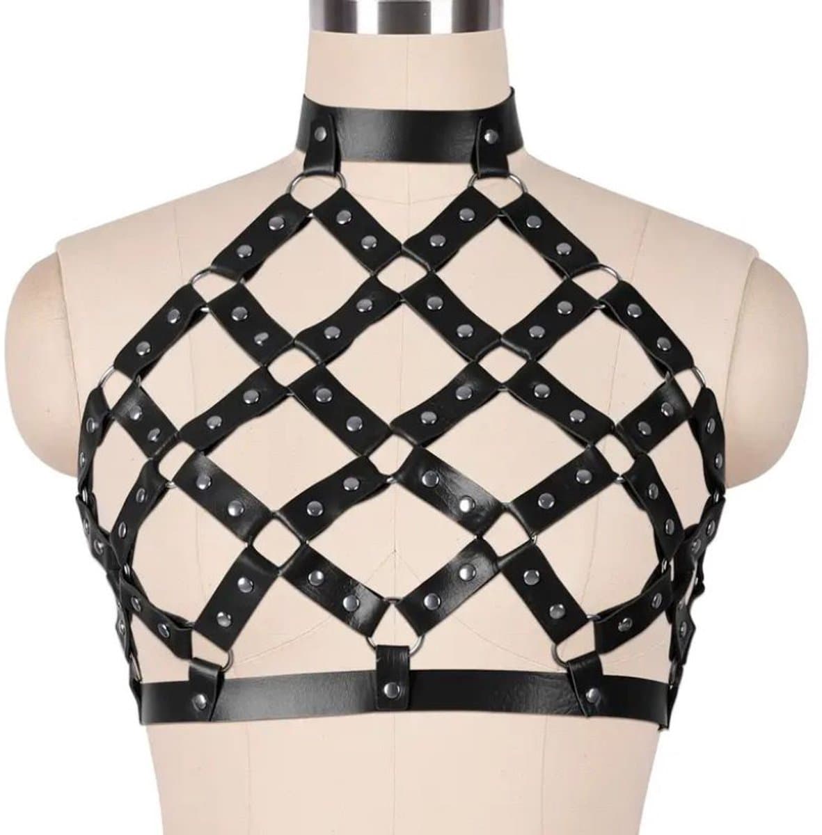 BDSM Body Harnas voor Vrouwen – Zwart Bondage Harnas met verstelbare Halsband en Rugriemen – Erotische Leren Lingerie — afbeelding 1