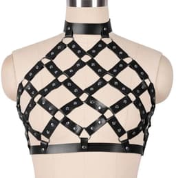 BDSM Body Harnas voor Vrouwen – Zwart Bondage Harnas met verstelbare Halsband en Rugriemen – Erotische Leren Lingerie — thumbnail 1