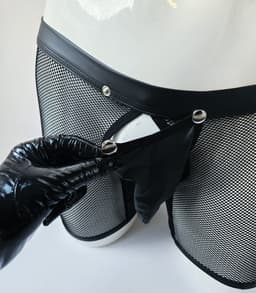 BamBella® Maat XS - open kruis Boxer short kant voor mannen - - doorzichtig BDSM Erotische Sexy Lingerie lang Heren - Zwart mannen ondergoed slip — thumbnail 5