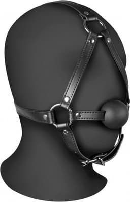 Hoofdharnas met Solid Ball Gag - Zwart — thumbnail 1