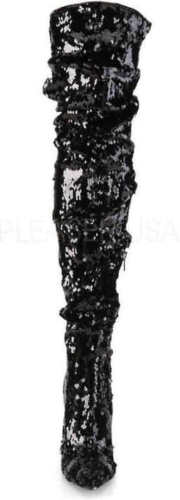 COURTLY-3011 - (EU 45 = US 14) - 5 Ruched Sequined Thigh High Boot, 1/3 Side Zip — thumbnail 2