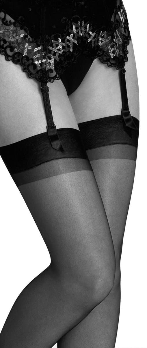 Clio Kousen - Jarretel Kousen - Kousen - Erotische kousen - Glad Boord - 100% Nylon - 15 Den. - T5 - XL- Zwart — afbeelding 1