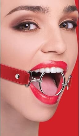Ouch! – Ring Gag Open Mond Knevel met XL Ring en Elegante Stiksels - Rood — thumbnail 3