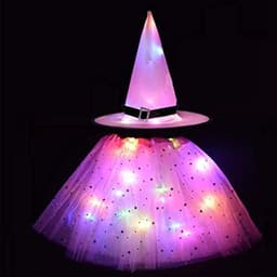 Halloween Costume Girls with LED Lights - Luminous Skirt and Witch Hat - Purple, Black - ShopVlot — thumbnail 1