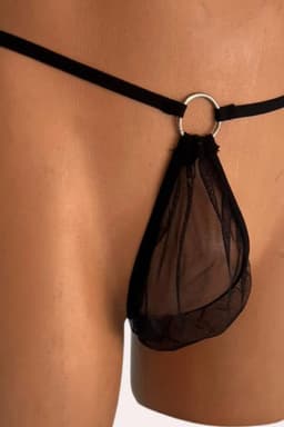 Zwarte Elegante String Herenondergoed Elastische Polyester met Ringdetails – Maat XS tot 4XL — thumbnail 2