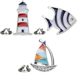 3 stuks nautische emaille reversspeldjes vis zeilboot vuurtoren broche pennen kust nautisch strandfeest gunstig — thumbnail 1