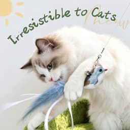 Kattenhengelspeelgoedset, uittrekbare kattenstaaf met 7 reservekoppen (2 vogels, 2 muizen, 3 veren), kattenspeelgoed veer, interactief kattenspeelgoed voor katten en kittens — thumbnail 4
