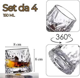 Whiskyglazenset van roterend glas, Wisky-glazen met bolvormige bodem voor proeverijen, 4 stuks, 4 stuks, speciaal voor rum, gin, amaro en sterke drank — thumbnail 3