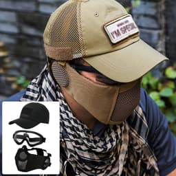 3 stuks tactisch airsoft masker, veiligheidsbril, baseball cap set, verstelbaar halfgelaatsmasker met gehoorbescherming, airsoft bril, oogbescherming, outdoor hoed voor airsoft/BB/CS spel — thumbnail 3