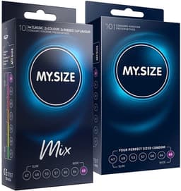 MY.SIZE Mix SET Maat 7, 69 mm: 10 Classic + 10 Condooms in 4 spannende soorten, met aroma, kleur, geribbeld & Classic — thumbnail 1