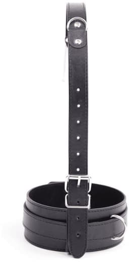 Adultshop - luxe collar met neushaken - Brede Zwarte PU Leder Halsband en Verstelbare Metalen Neushaak | Totale Hoofdcontrole — thumbnail 2