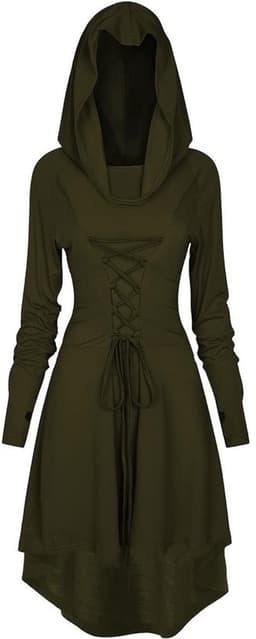 Lange Gothic Jurk Dames met Capuchon - Middeleeuwse & Renaissance Stijl voor Feest of Halloween — thumbnail 1