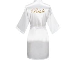 Luxe Dames Ochtendjas van Satijn met Gouden Borduurwerk - Perfect voor Bruiloft of Ontspanning