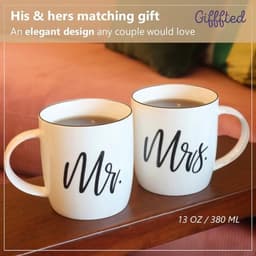 Gifffted Mr And Mrs Mugs, Unique Wedding Gift For Couple, Gifts For Engagement, Anniversary, His And Her, Bride And Groom, Valentines And Christmas Gifts For Couples, Set Of 2 Coffee Mugs — thumbnail 3