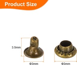 100 sets 3 mm lederen klinknagels, enkele doppen, holle klinknagels, koolstofstaal, ronde kop, snaps, buisvormige metalen pennen voor riem, decoratie, kleding, doe-het-zelf handwerk (bruin) — thumbnail 2