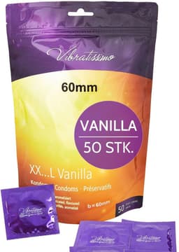 VIBRATISSIMO condooms XXL vanille 50-pack | Premium met aroma | met dunne wanddikte & gearomatiseerd | gevoelsecht flinterdun | b=60 mm — thumbnail 1
