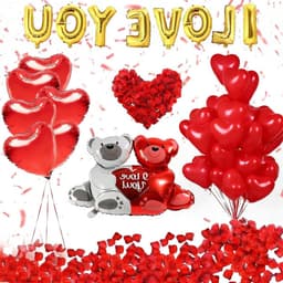 Decoratie Set - Romantische Ballonnen - Huwelijksaanzoek Vieren - Compleet Romantisch Pakket - 1000 Rozenblaadjes - Goud Rood — thumbnail 1