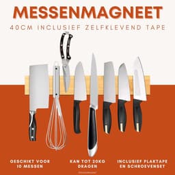 Magneetstrip mes 40 cm - messenhouder magnetisch inclusief plakband (3 m) en schroefbevestiging - messenblok magnetisch messenblok bamboe — thumbnail 3