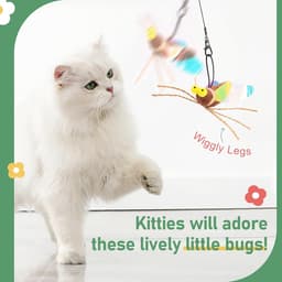 Interactief kattenspeelgoed, veren, insecten, kattenhengelset met 4 schattige insectenhangers met belletjes, uittrekbare veerstaaf voor katten en katten, natuurlijk houten stok — thumbnail 5