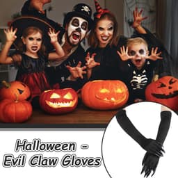 SnelShoppen - Halloween Kostuum Handschoenen Zwart Lange Gloves met Nagels - Herbruikbare Polyester Handschoenen voor Feestelijke Halloween Outfit - U — thumbnail 3
