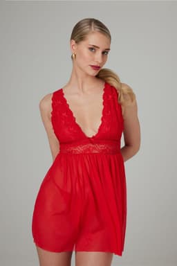 Christine le Duc - Babydoll & String - Lingerie Erotisch - Lieve - Rood — thumbnail 1