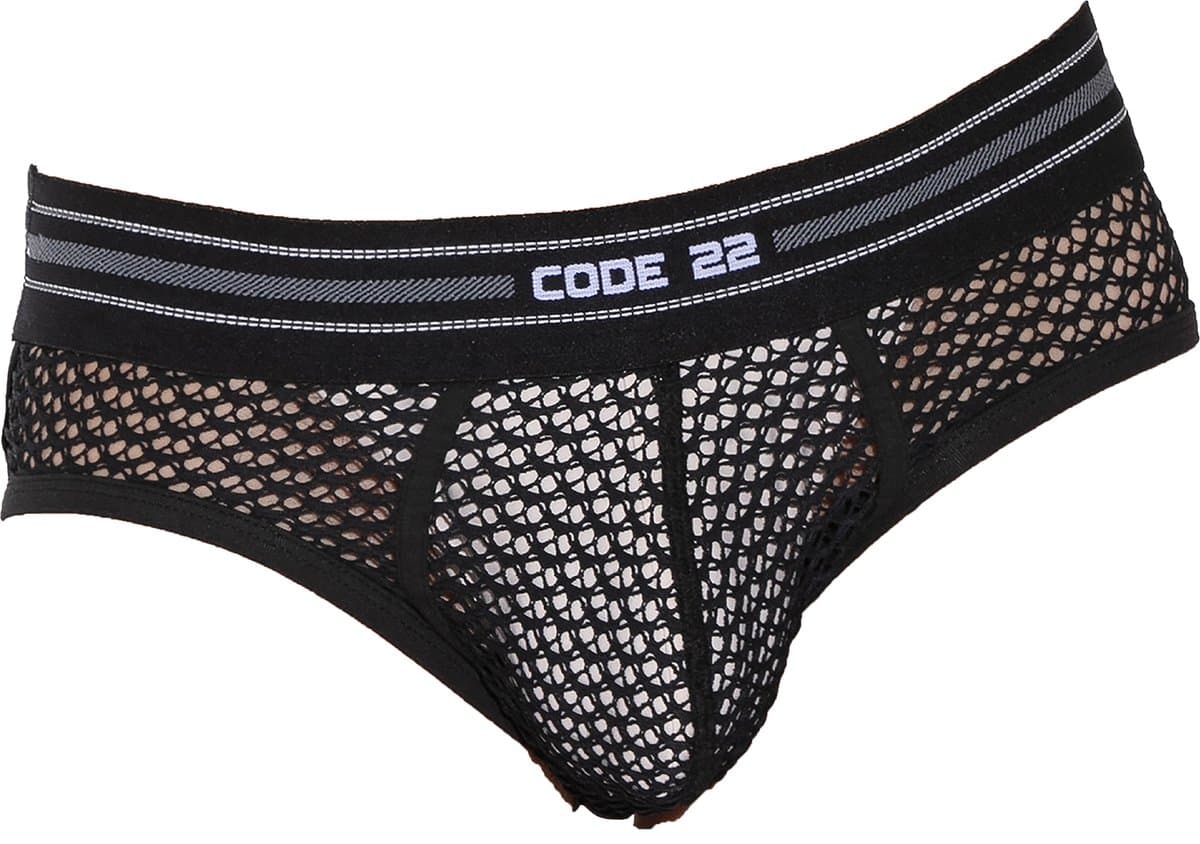 CODE 22 Openwork Brief Black - MAAT L - Erotisch Heren Ondergoed - Slip voor Man - Sexy mannen Slip — afbeelding 1